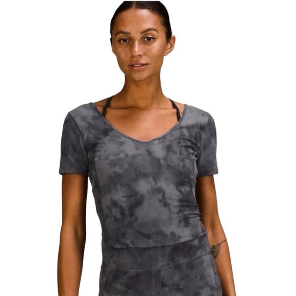 lululemon athletica Tops - Lululemon Align Crop Top Size M Black Gray Graphite Diamond Dye Nulu T-Shirt
